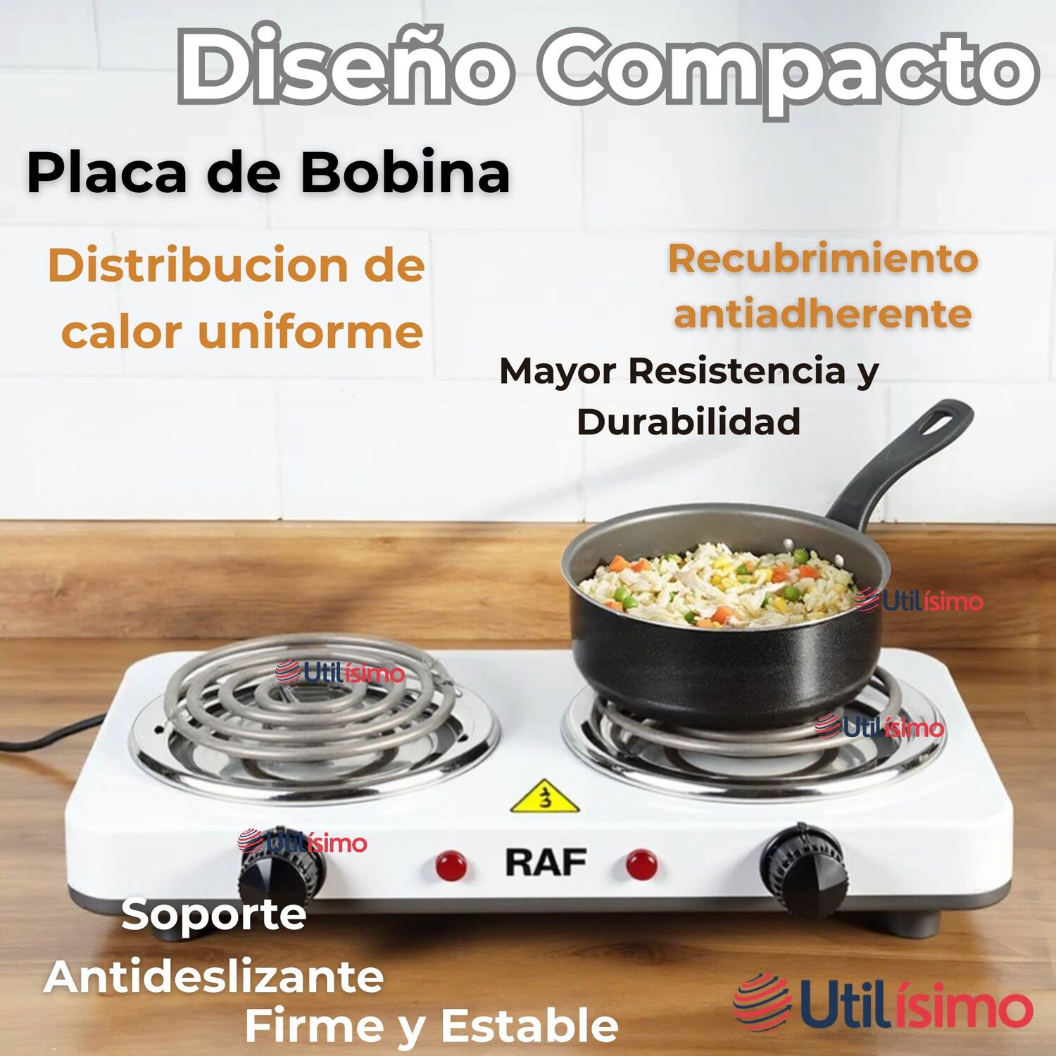 Cocina El&eacute;ctrica 2 Platos 2000w Cocinilla Port&aacute;til Blanco image number 6.0