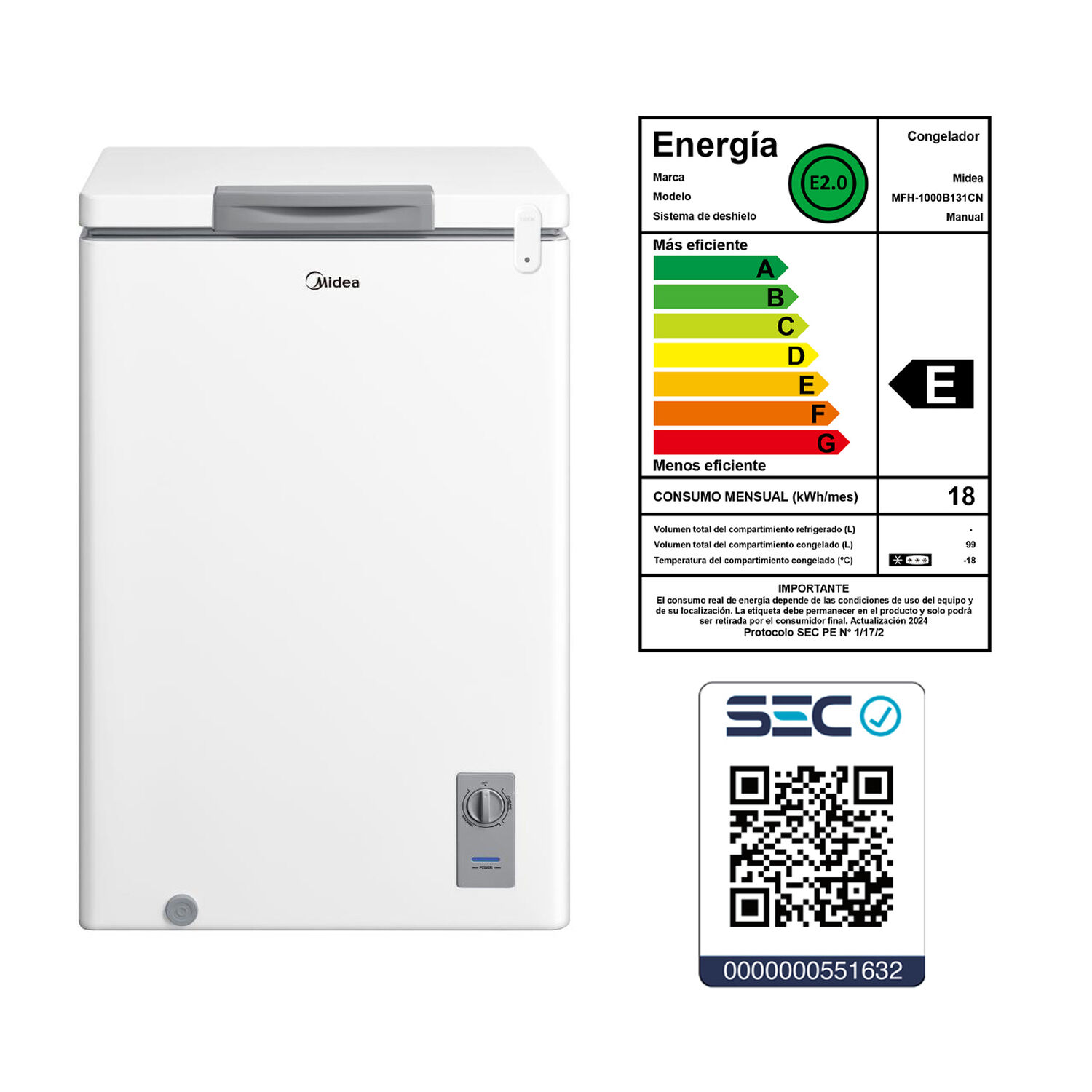 Freezer Horizontal Midea MFH-1000B131CN / Fr&iacute;o Directo / 99 Litros / E image number 8.0