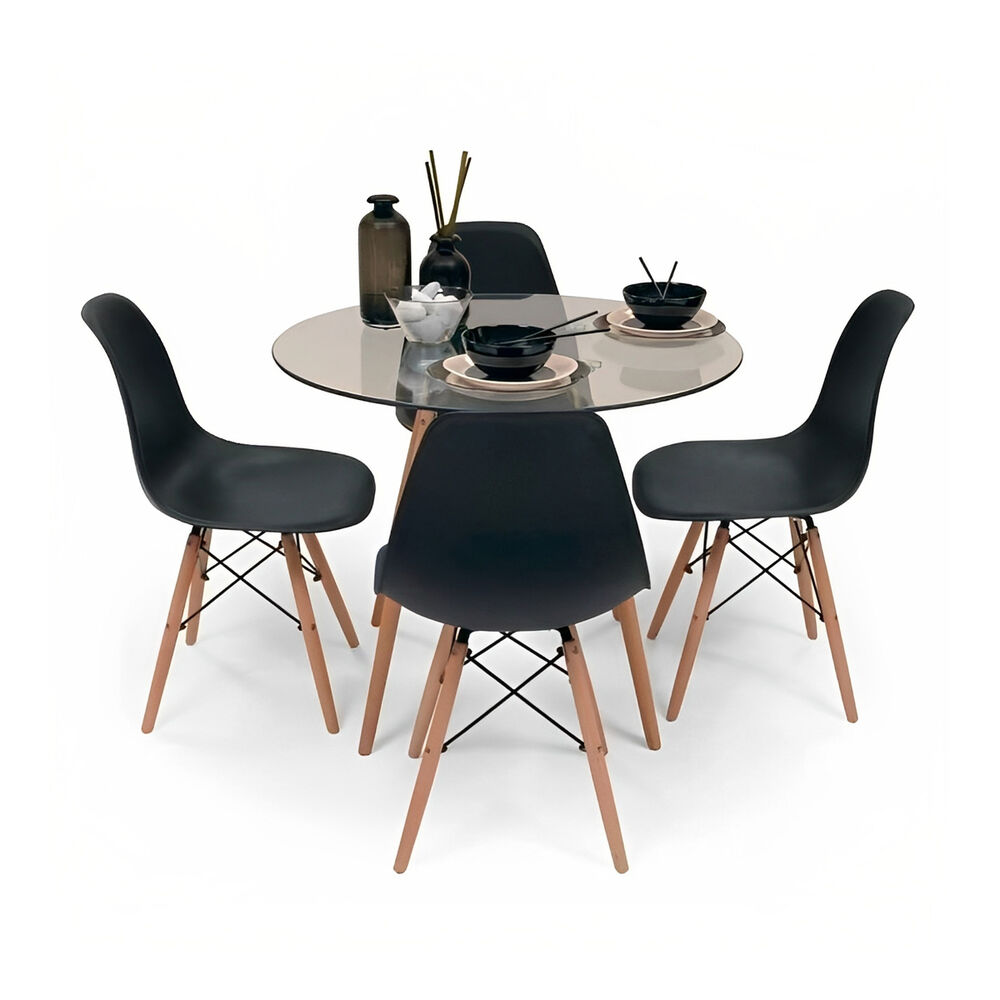 Comedor Mesa Eames Vidrio 80cm + 4 Sillas Eames Negras image number 0.0