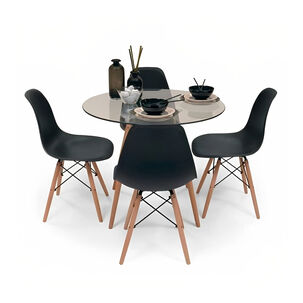 Comedor Mesa Eames Vidrio 80cm + 4 Sillas Eames Negras Comedor Mesa Eames Vidrio 80cm + 4 Sillas Eames Negras