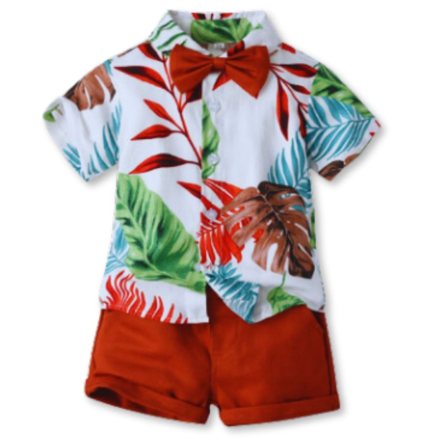 Conjunto De Vestir Hawaiano Manga Corta Ni&ntilde;o 1 A 5 A&ntilde;os Rojo Hawaiano image number 0.0