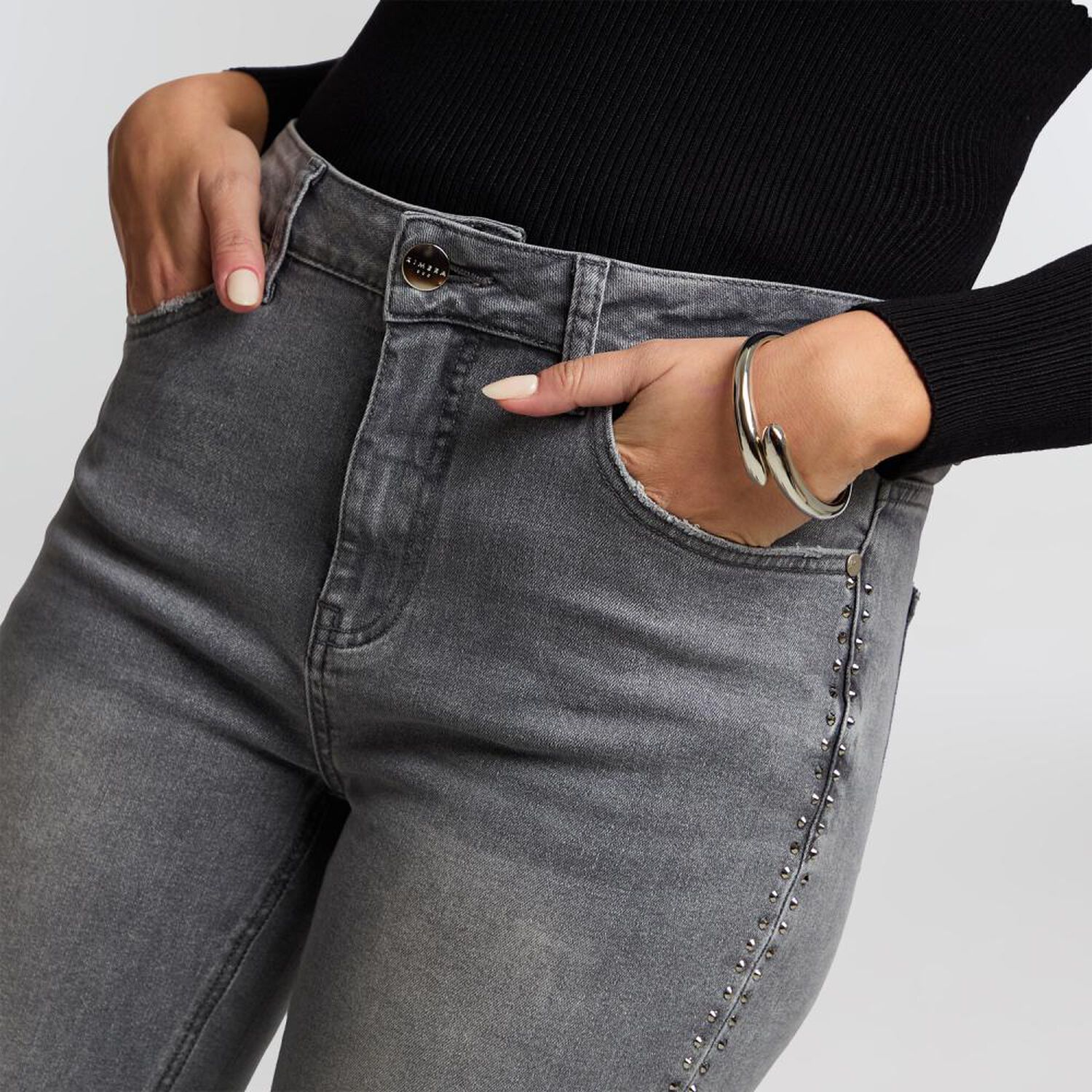 Jeans Aplicaci&oacute;n Strass Tiro Alto Skinny Mujer Kimera image number 4.0