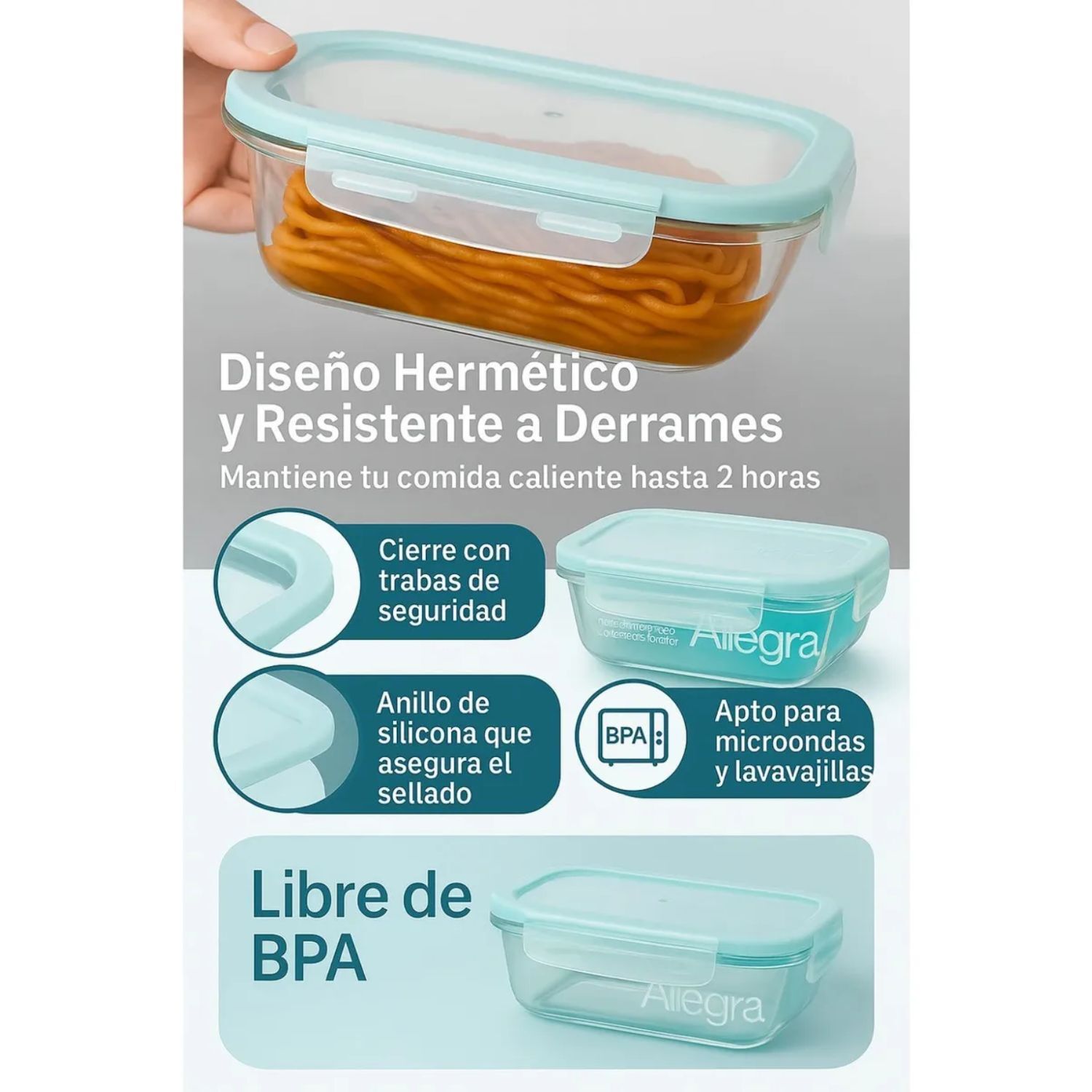 Set 10 Contenedores Hermeticos Alimentos De Vidrio Allegra image number 2.0
