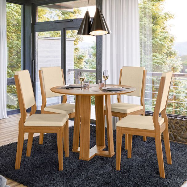 Juego De Comedor Ravello 100x100 Cm 4 Sillas Beige