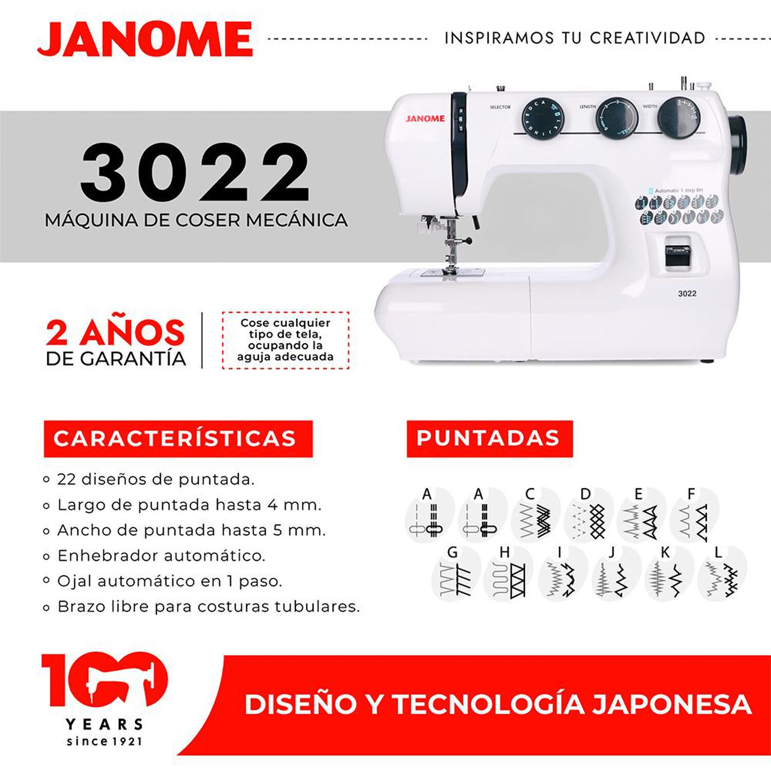 M&aacute;quina de Coser Janome 3022 image number 5.0
