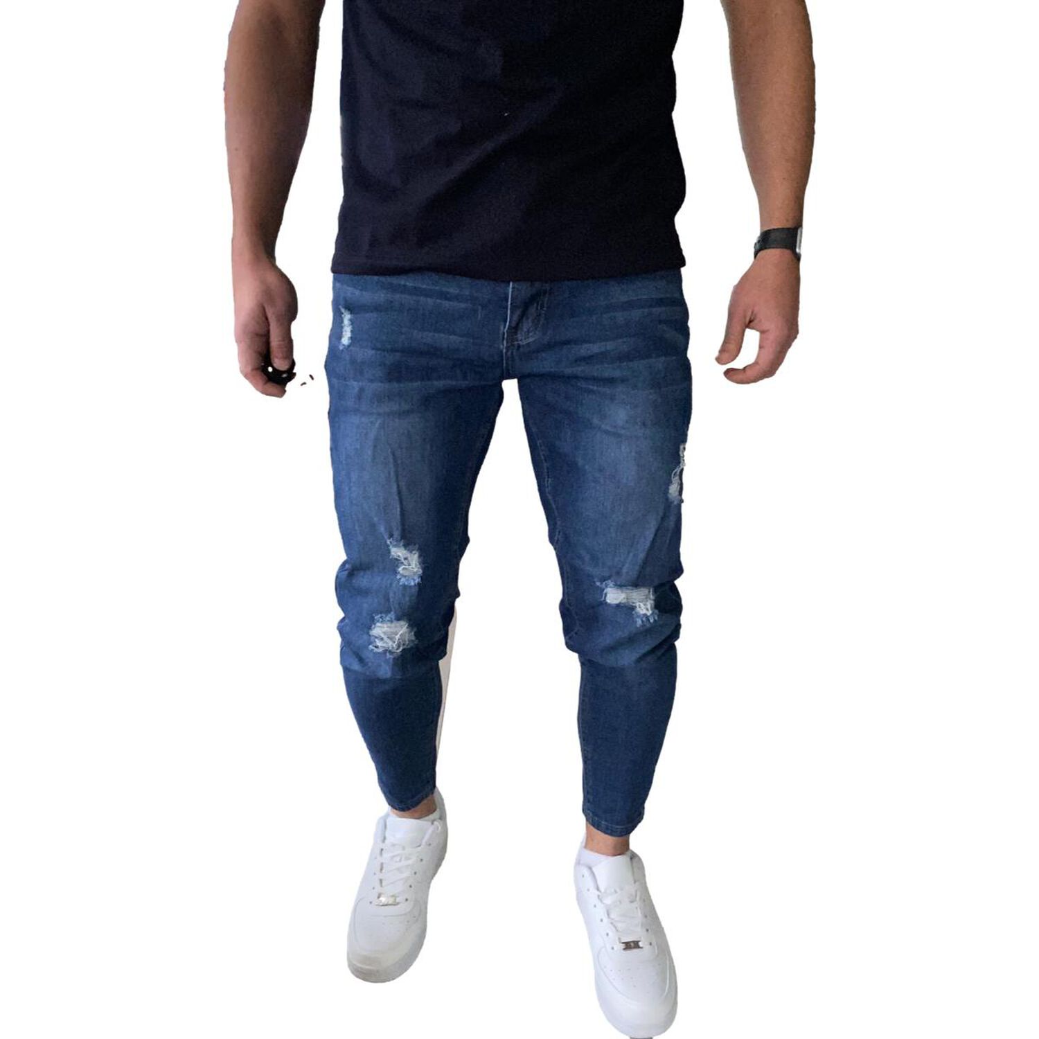 Jeans Destroyed S&uacute;per Slim Fit Azul Oscuro image number 2.0