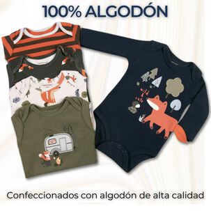 Pack 5 Bodys Ni&ntilde;o Manga Larga Tedmimak 100% Algod&oacute;n Happy Fox