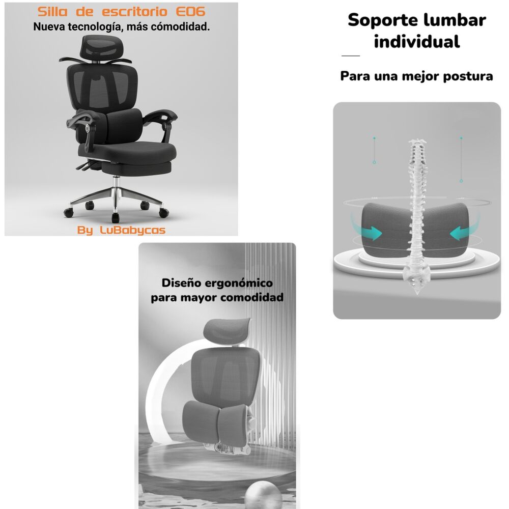 Silla De Escritorio Reclinable Reposapies E06negra Lubabycas image number 5.0
