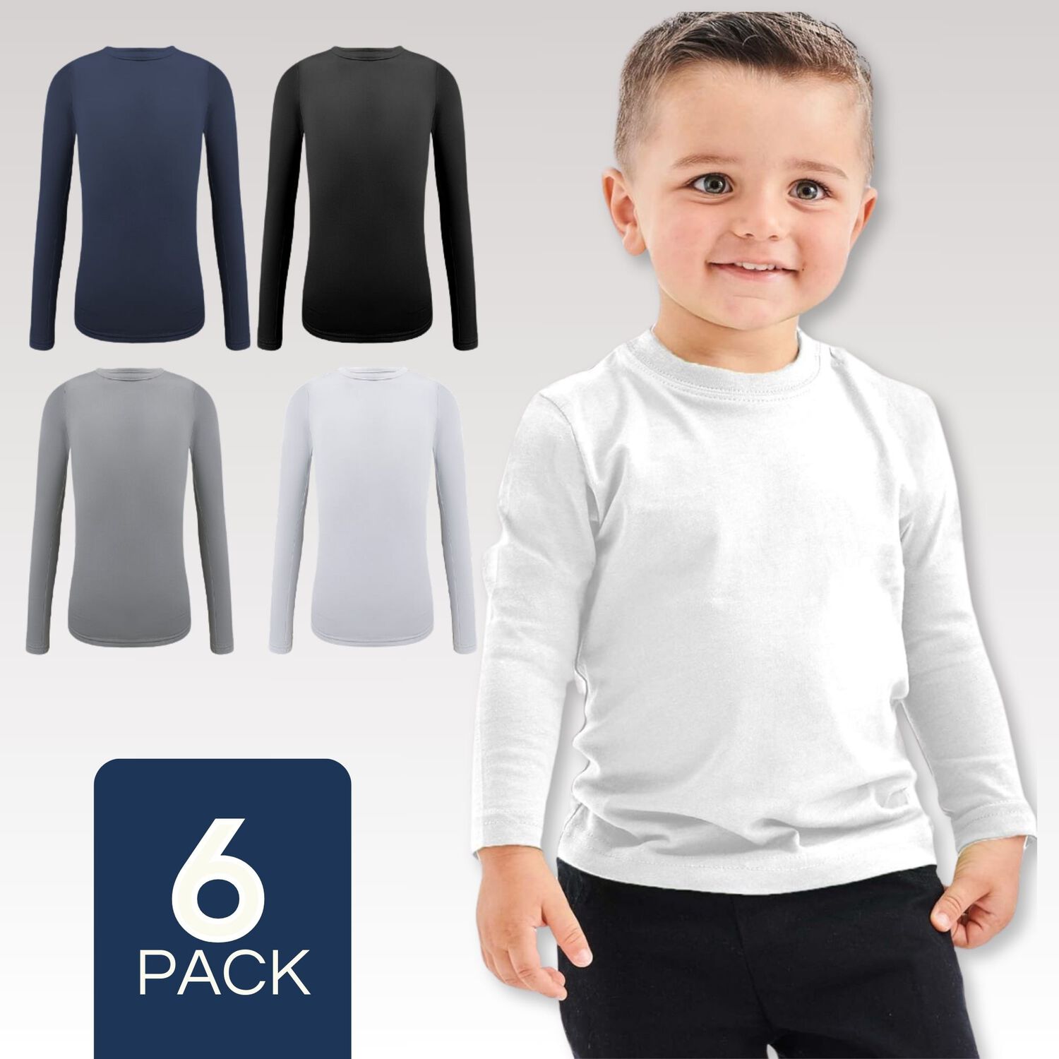 Pack 6 Camisetas Bamb&uacute; Primera Capa Ni&ntilde;o Cuello Redondo Manga Larga image number 0.0