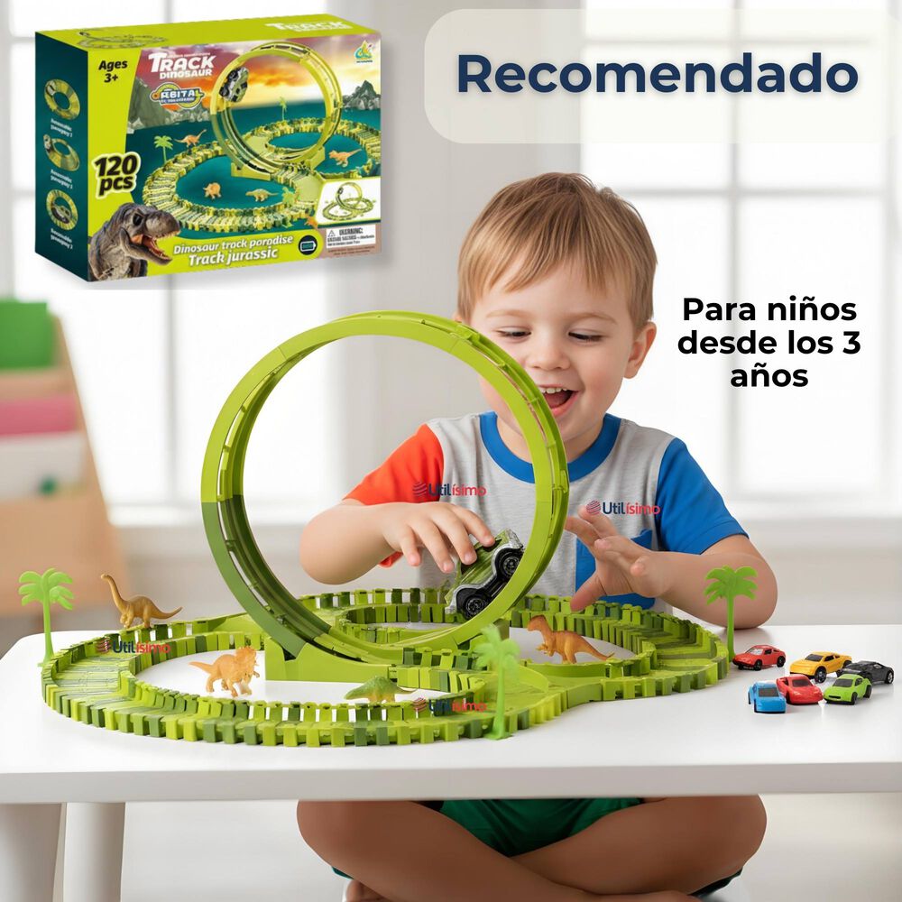 Pista Carreras De Auto Juguete Flexible Dinosaurio 120 Piezas Ni&ntilde;os image number 3.0