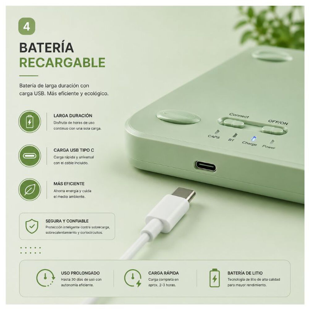 Kit De Teclado Mouse Para Ipad O Tablet Android Slim Verde image number 4.0
