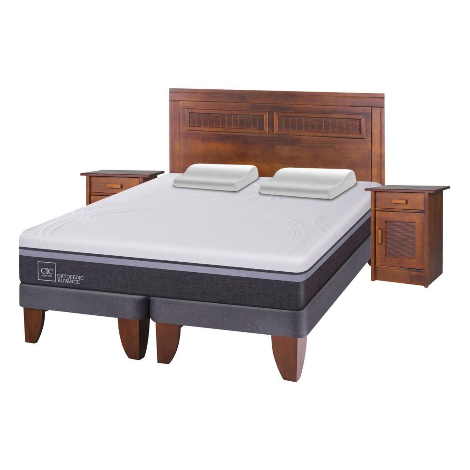 Cama Europea Cic Ortopedic Advance / 2 Plazas / Base Dividida + Set De Maderas + Almohada image number 1.0