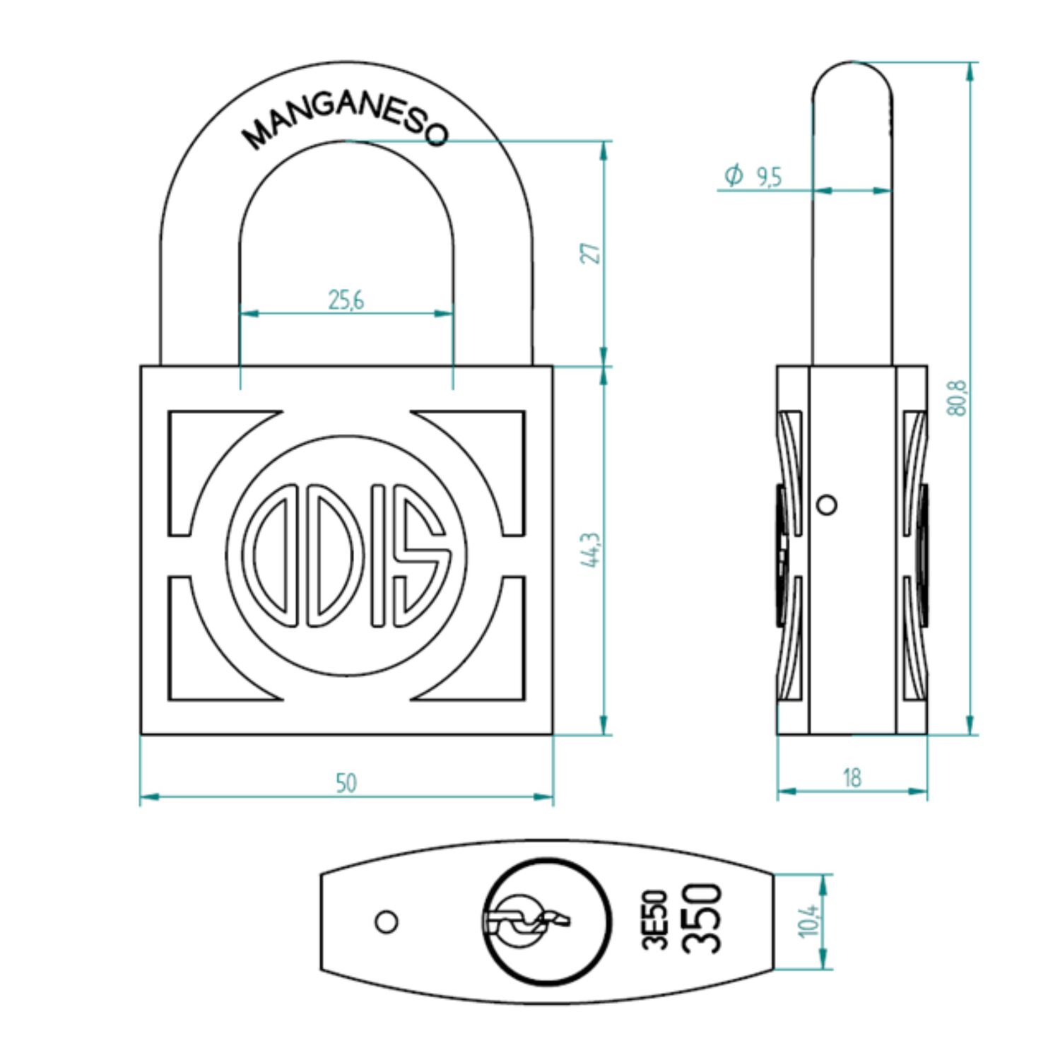 Pack 3 Candados Odis 350 50mm - Llaves Iguales image number 2.0