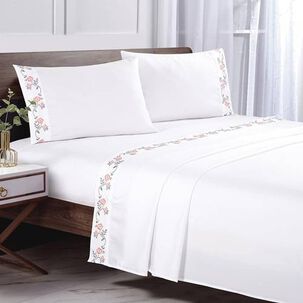 Sabana Andes Microfibra Bordada Rosa 2 Plaza