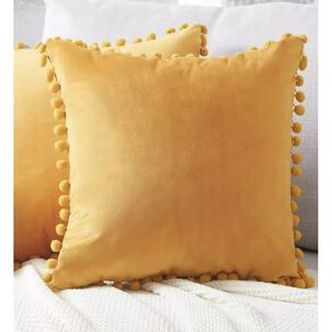 Funda De Cojines Con Pompones. Medida 45x45. Terciopelo Mostaza