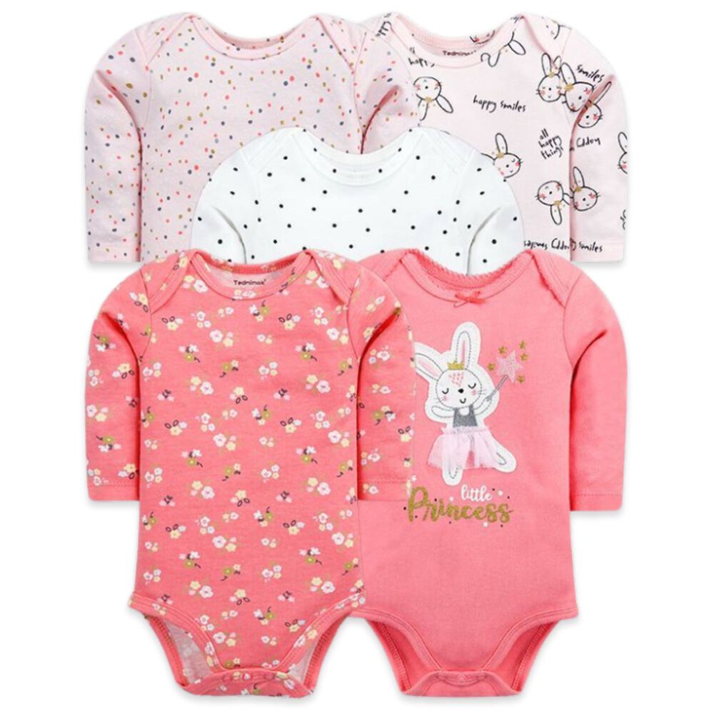 Pack 5 Bodys Beb&eacute; Ni&ntilde;a Manga Larga Tedmimak 100% Algod&oacute;n Rabbit Princess image number 0.0
