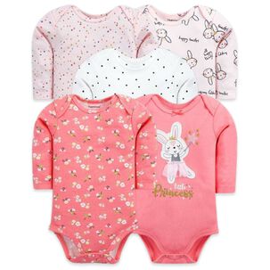 Pack 5 Bodys Beb&eacute; Ni&ntilde;a Manga Larga Tedmimak 100% Algod&oacute;n Rabbit Princess