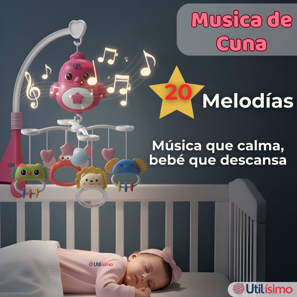 M&oacute;vil Giratorio Musical Proyector Beb&eacute; Ni&ntilde;a Rosado image number 8.0