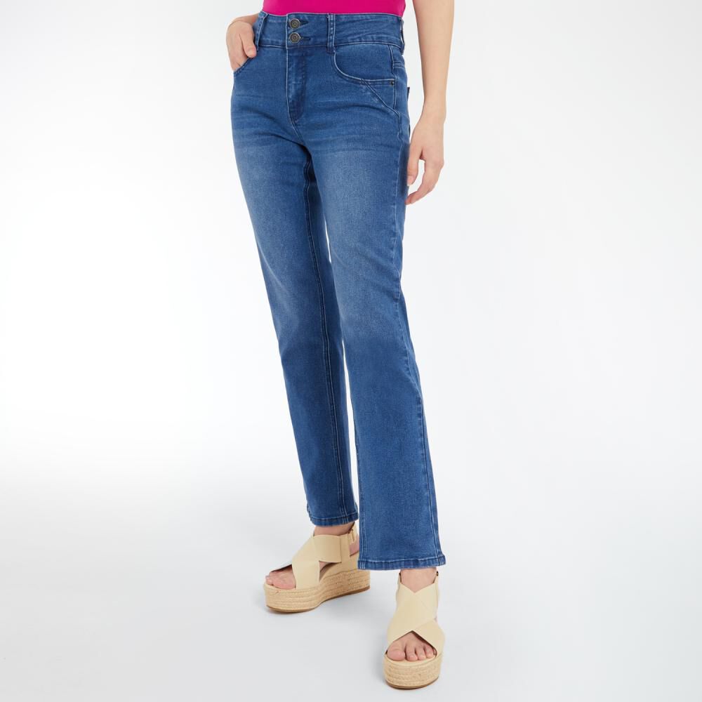 Jeans Con Cinturón Tiro Medio Regular Recto Mujer Geeps image number 2.0