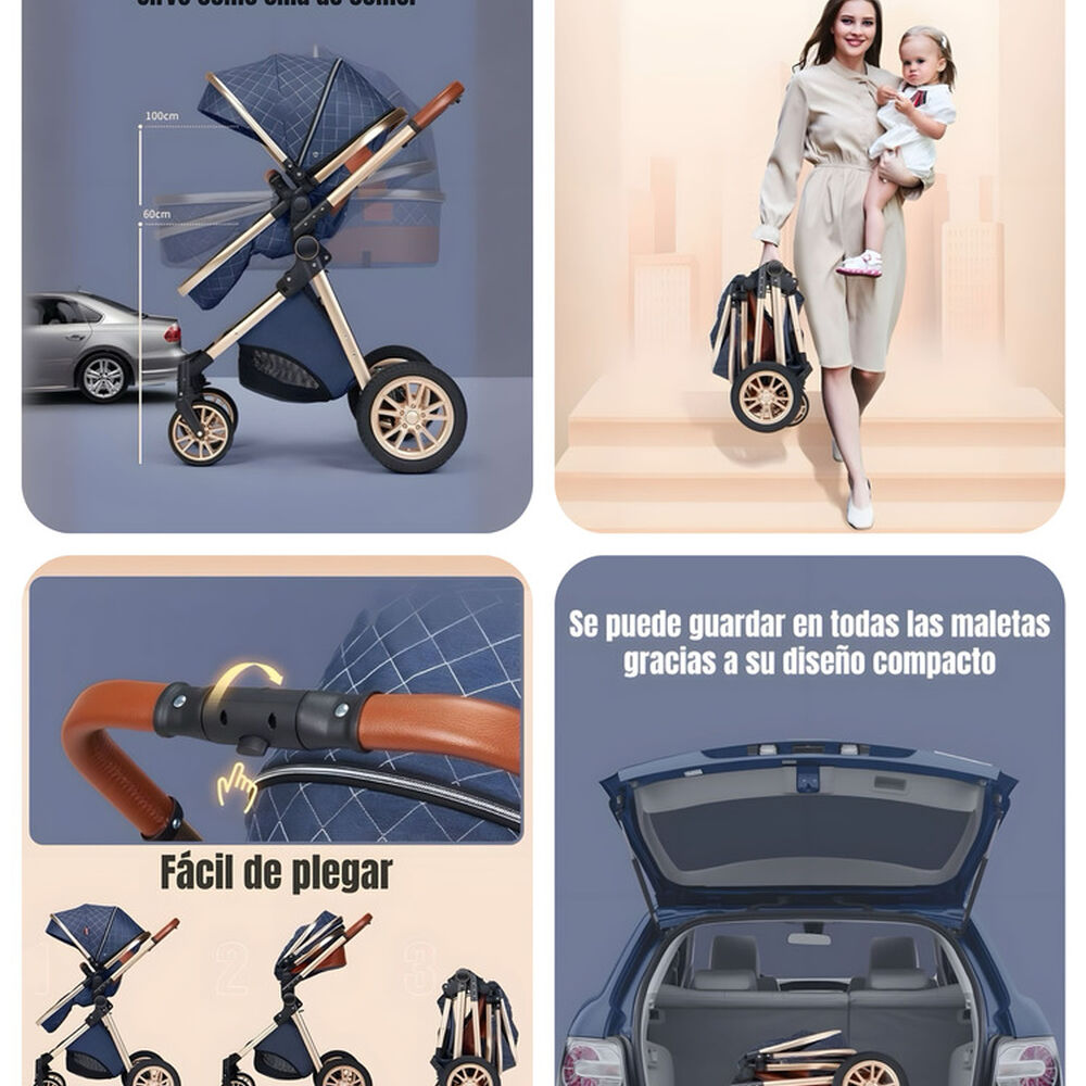 Coche Deluxe Con Silla Nido Y Accesorios Azul Lubabycas image number 3.0