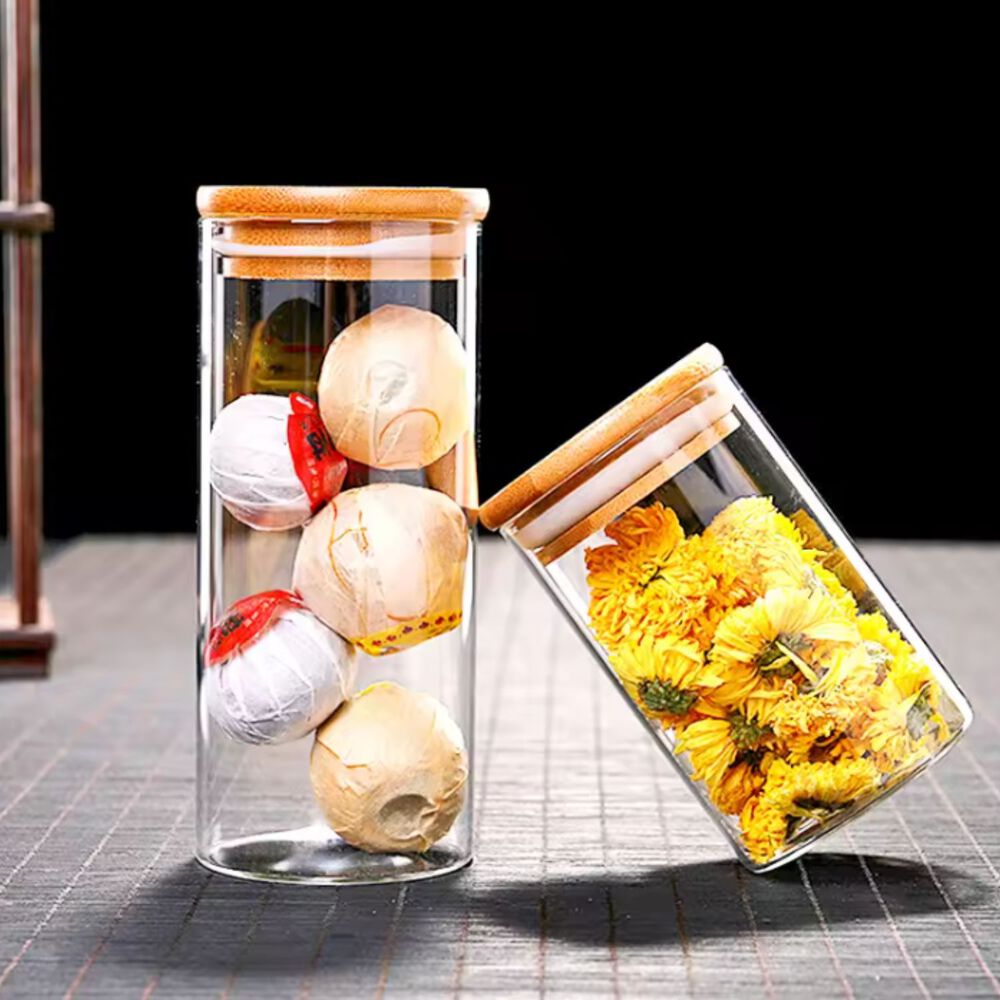 Set 6 Frascos Contenedores Repostero Vidrio Con Tapa Bambu image number 1.0