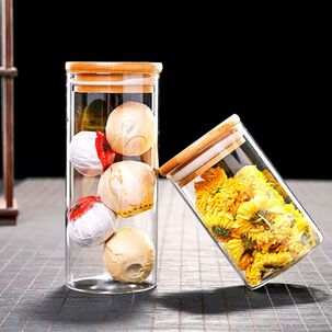 Set 6 Frascos Contenedores Repostero Vidrio Con Tapa Bambu