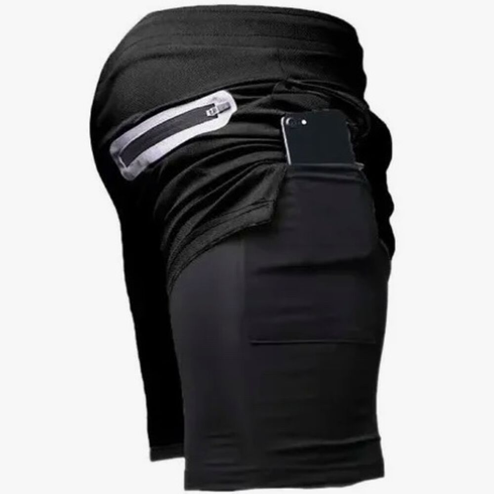 Short Gimnasio Con Licra Deportiva 2 En 1 Hombre Correr Negro M image number 1.0