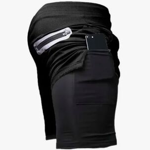 Short Gimnasio Con Licra Deportiva 2 En 1 Hombre Correr Negro M
