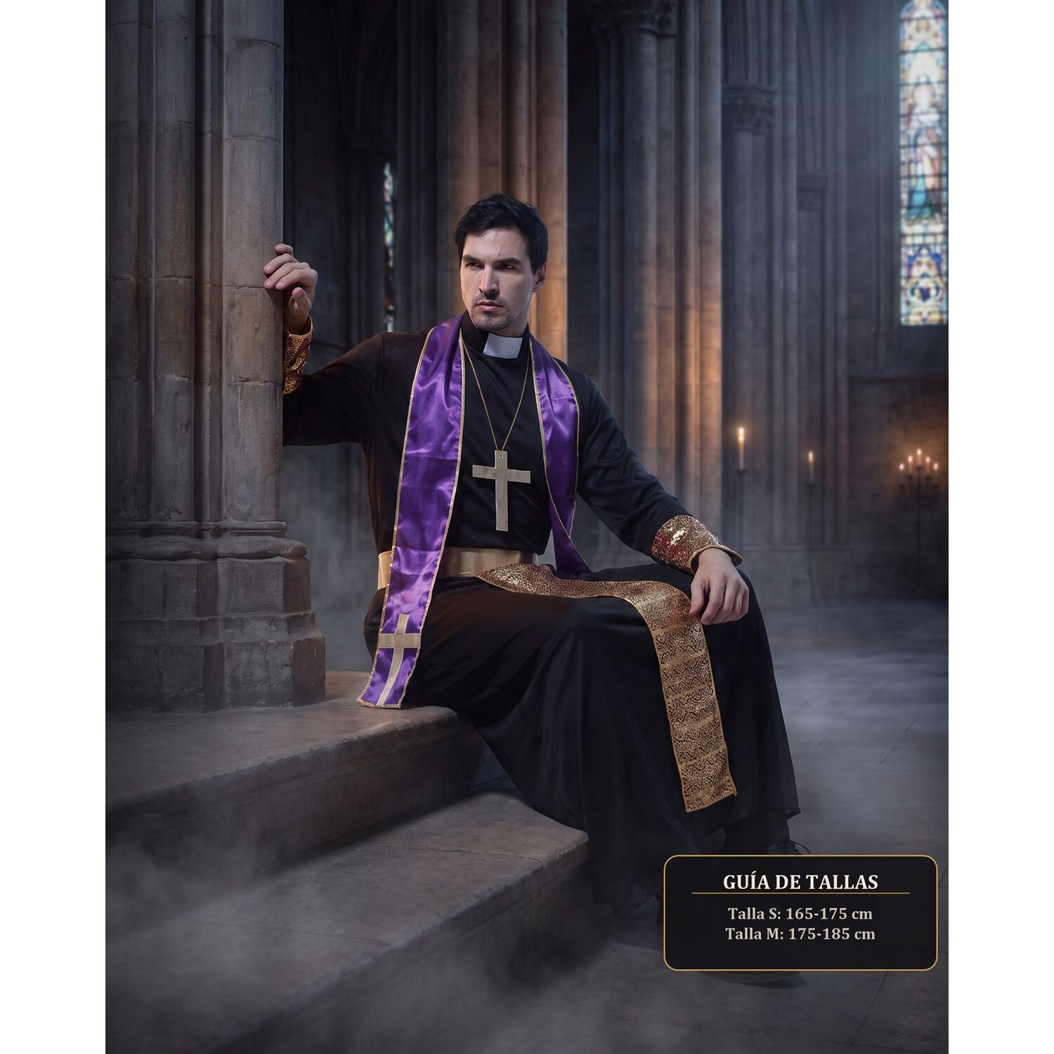 Disfraz Cosplay Cura Monje Morado Religioso image number 2.0