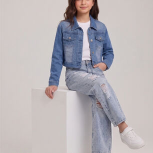 Chaqueta Jeans Con Brillo Ni&ntilde;a Mezclilla Strass Corta