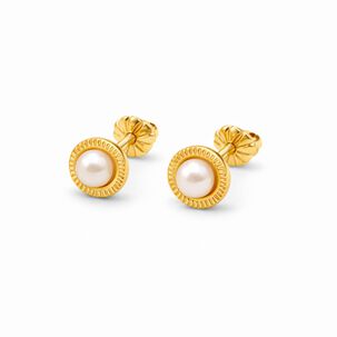 Aros Perla Blanca 3mm Redondela 5mm Oro 18k Atornillados 1.20 Gr Mujer Ni&ntilde;a Elegantes