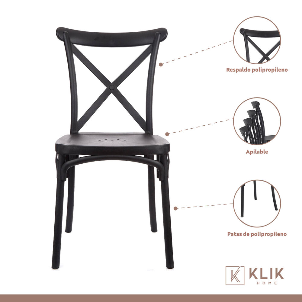 Comedor Mesa Eames Vidrio 80cm + 4 Sillas Crossback Negras image number 2.0