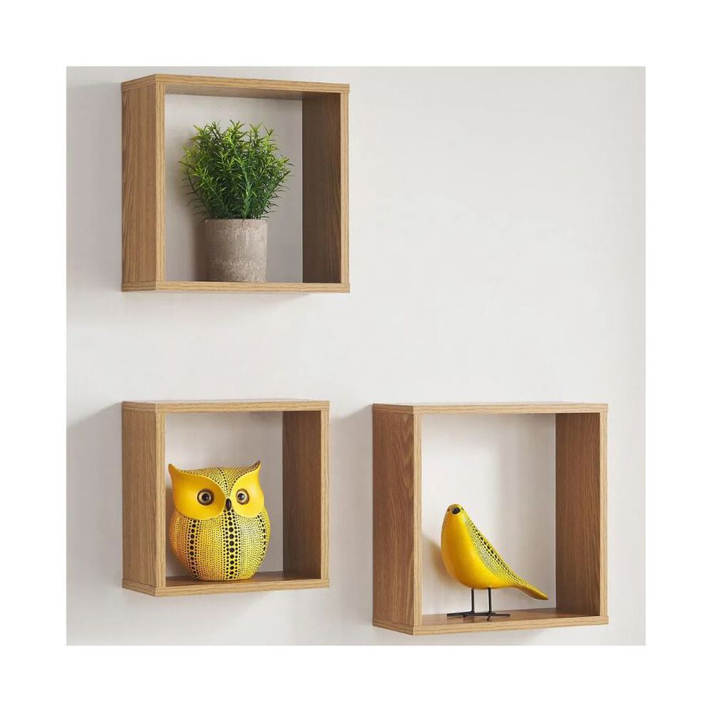 Set 3 Repisas Estantes Flotantes Cubo De Madera Cafe image number 1.0