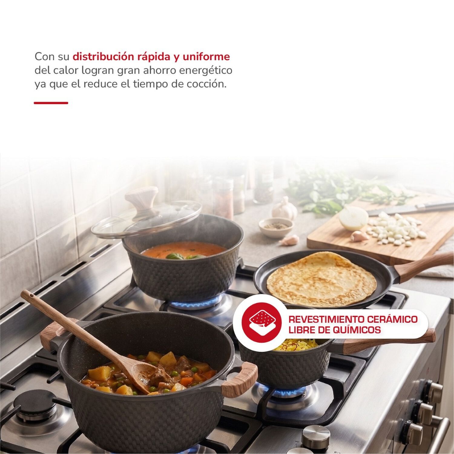 Bater&iacute;a De Cocina Thomas Th Mb07gm 7 Piezas Aluminio Fundido Juego Set De Ollas Y Sart&eacute;n Antiadherente Cer&aacute;mico Efecto M&aacute;rmol Mangos Apto Inducci&oacute;n image number 3.0