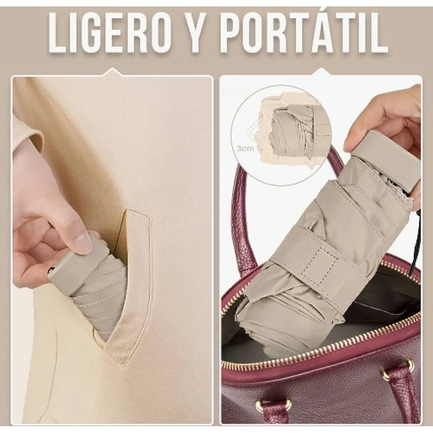 Mini Paragua Plegable Port&aacute;til Anti-uv Beige image number 5.0