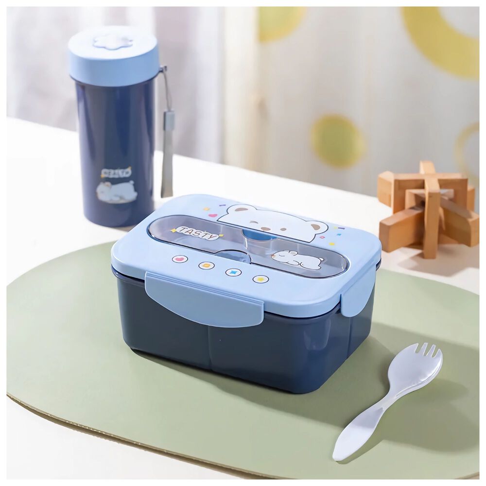 Fiambrera Contenedor Osito Tasty 1200 Ml + Cubiertos Táper Infantil Blue image number 0.0