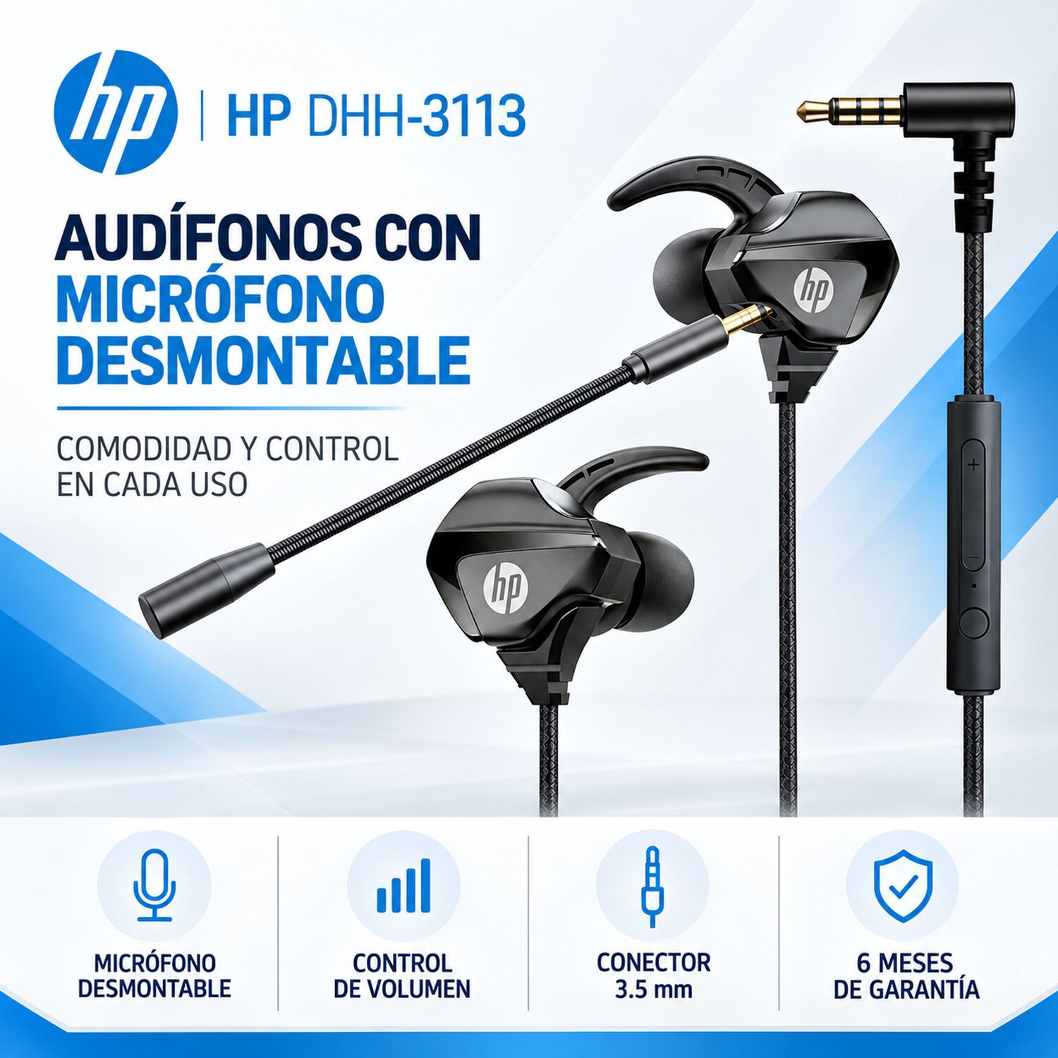 Aud&iacute;fonos Hp Con Micr&oacute;fono Desmontable Jack 3.5mm Dhh-3113 image number 4.0