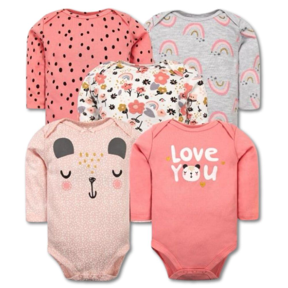Pack 5 Bodys Niña Manga Larga Tedmimak 100% Algodón Love You image number 0.0