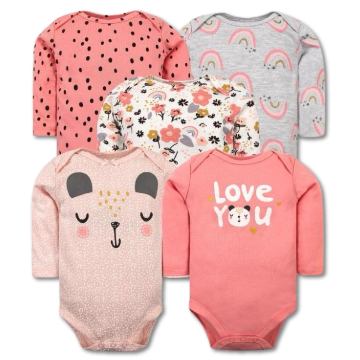 Pack 5 Bodys Ni&ntilde;a Manga Larga Tedmimak 100% Algod&oacute;n Love You image number 0.0