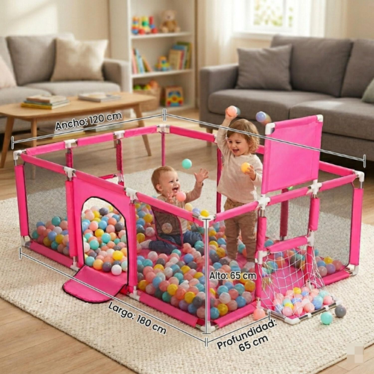 Corral Parque Infantil Beb&eacute; Plegable Con Canasta Malla 180cm image number 4.0