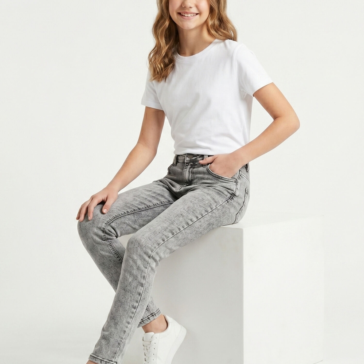 Jeans Gris Ni&ntilde;a Pantalon Denim Slim Fit Mezclilla image number 1.0