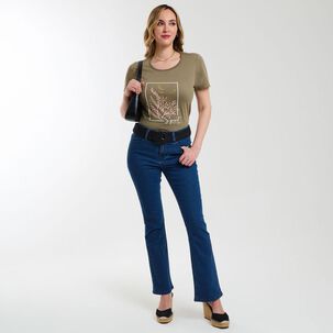 Polera Lisa Estampado Delantero Manga Corta Cuello Redondo Mujer Geeps