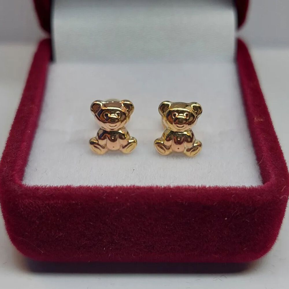 Aros Osito Abridores 6x7mm Oro 14k A Presi&oacute;n Beb&eacute; Ni&ntilde;a Hipoalerg&eacute;nicos image number 2.0