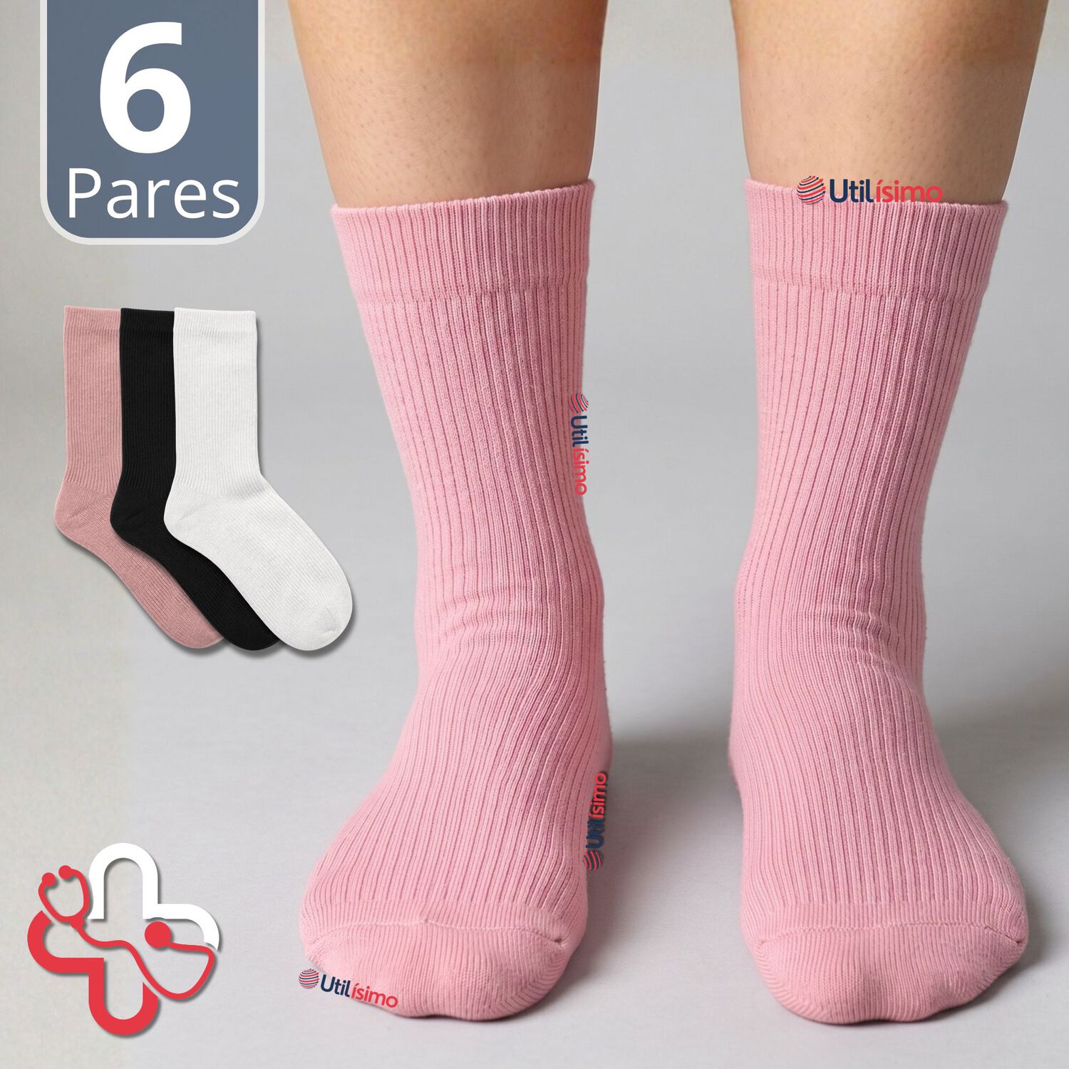 Pack 6 Pares Calcetines Diab&eacute;ticos Mujer Algod&oacute;n Suave Colores Surtidos Protecci&oacute;n image number 0.0