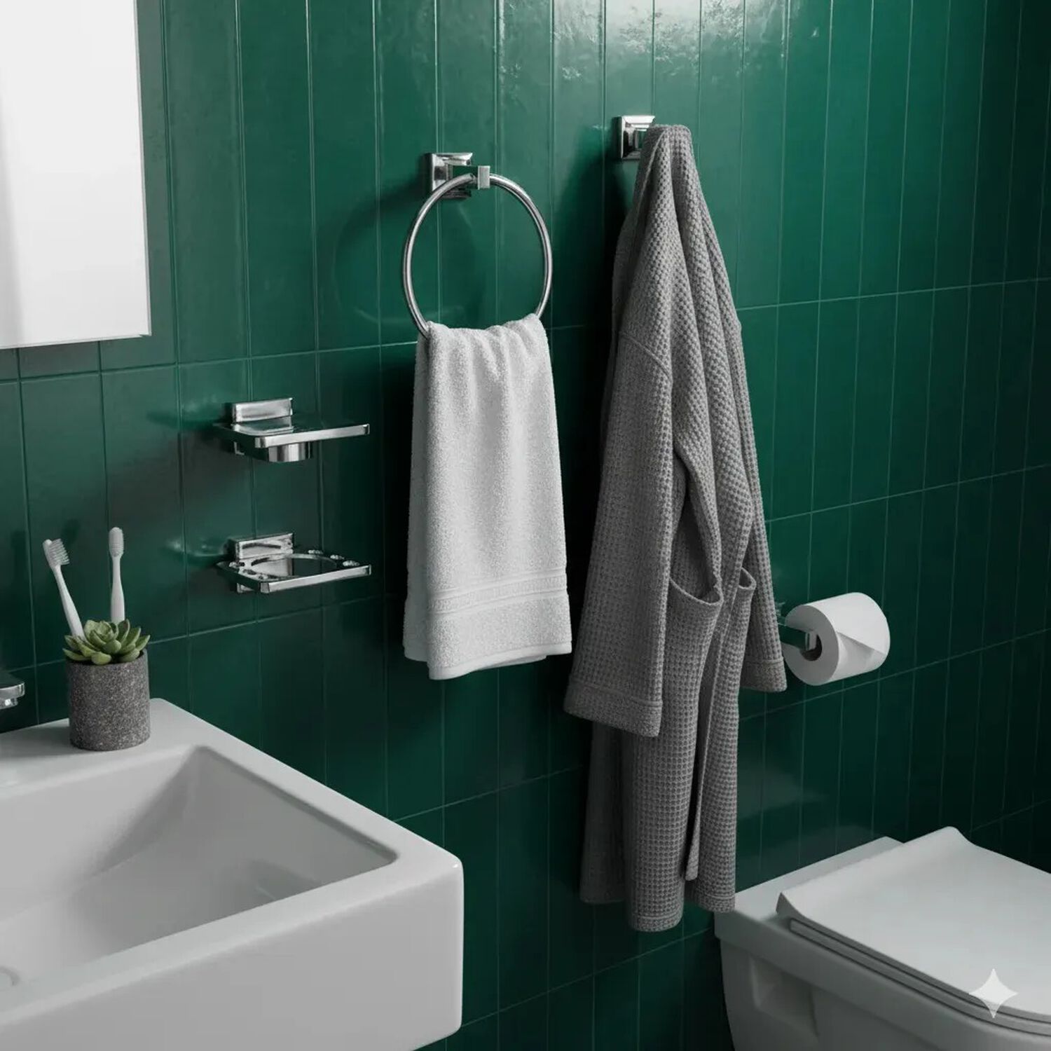 Kit 5 Accesorios Ba&ntilde;o Jabonera Toallero Percha Base Confort Color Cromo image number 0.0