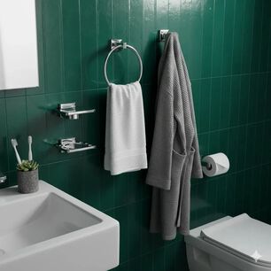 Kit 5 Accesorios Ba&ntilde;o Jabonera Toallero Percha Base Confort Color Cromo