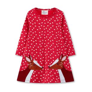 Vestido De Algod&oacute;n Navidad Manga Larga Ni&ntilde;a 2 A 7 A&ntilde;os Renos Rojos