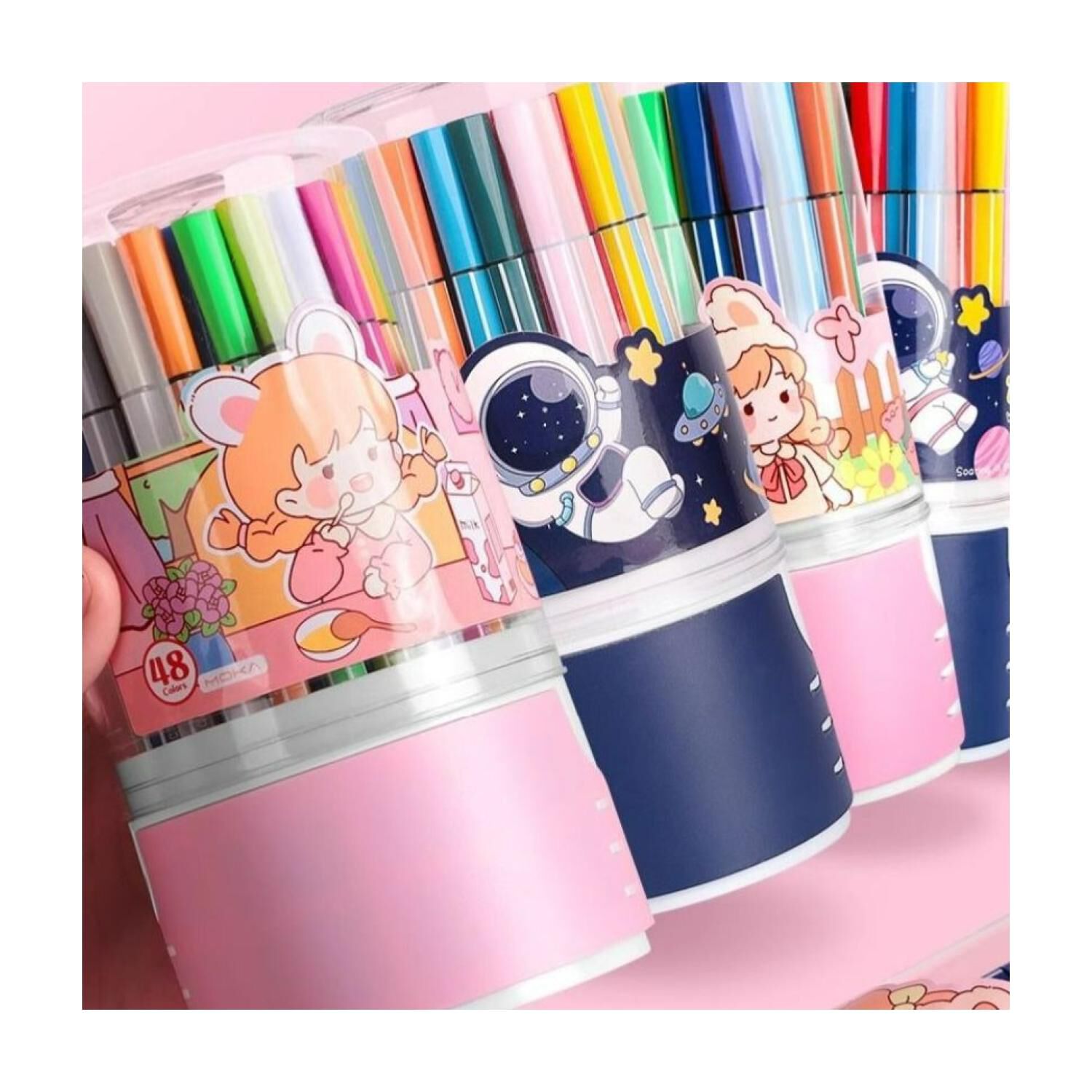 Pack 48 Lapices Boligrafos De Colores Azul Astronauta Kawaii image number 1.0
