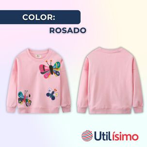 Polerón Niña Manga Larga 100% Algodón Rosa Mariposa