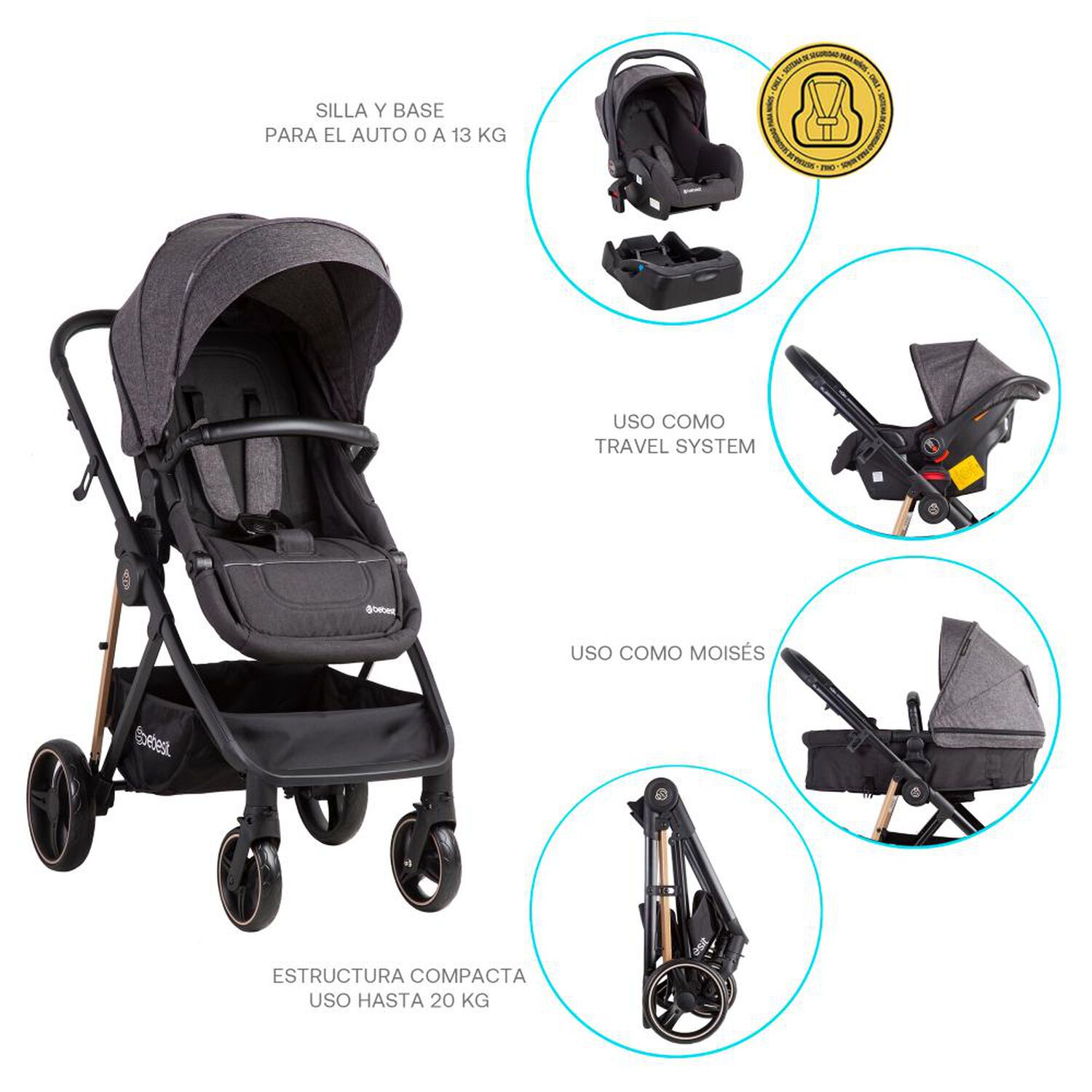 Coche Travel System Bebesit Cosmos Negro image number 7.0